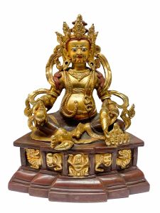 Nepali Statue Of Yellow Jambala , Copper Gold Plated 