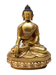 Nepali Statue Of Shakyamuni Buddha, Copper Gold Plated 