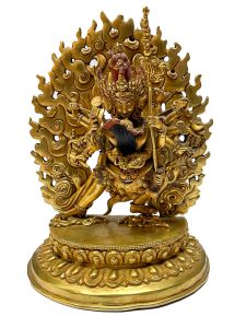Nepali Statue Of Kal Chakrasambara, Copper Gold Plated