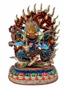 Nepali Statue Of Mahakala 6 arms, Copper Gold Plated 