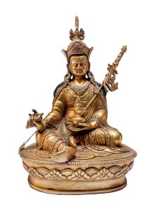 Nepali Statue Of Padmasambhava, Copper Gold Plated 