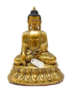 Nepali Statue Of Shakyamuni Buddha, Copper Gold Plated 