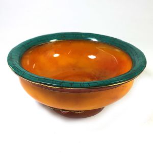 Imitation Amber offering Bowl with Stone and Metal Setting 