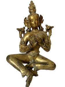 Nepali Statue Of Green Tara , Copper Gold Plated , Antique Finishing 