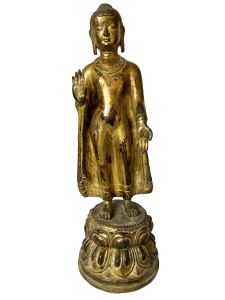 Nepali Statue Of Dipankara Buddha, Copper Gold Plated , Antique Finishing 