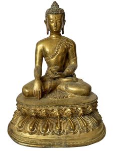 Nepali Statue Of Shakyamuni Buddha, Copper Gold Plated , Antique Finishing 