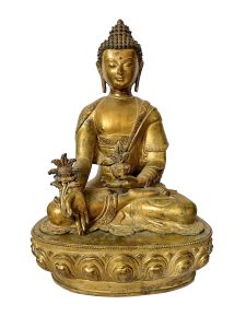 Nepali Statue Of Medicine Buddha, Copper Gold Plated , Antique Finishing 