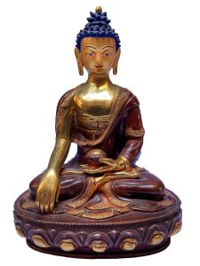 Nepali Statue Of Shakyamuni Buddha, Partly Gold Plated , Painted Face 