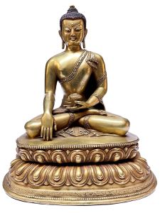 Nepali Statue Of Shakyamuni Buddha, Partly Gold Plated 