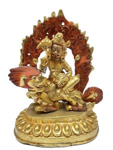 Nepali Statue Of Lion White Jambala, Full Gold Plated 