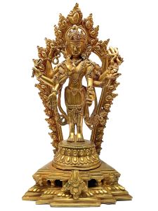 Nepali Statue Of Lokesvara, Full Gold Plated