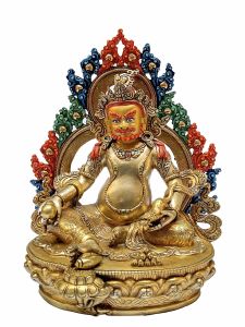 Nepali Statue Of Red Jambala, Partly Gold Plated, Painted Face 