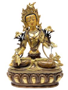 Nepali Statue Of White Tara, Partly Gold Plated, Painted Face 