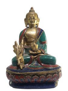 Statue of Medicine Buddha with Real Stone Setting 