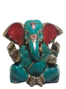 Statue of Ganesh with Real Stone Setting 