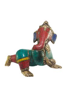 Statue of Ganesh with Real Stone Setting 