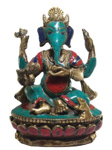 Statue of Ganesh with Real Stone Setting 