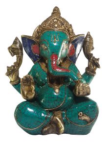 Statue of Ganesh with Real Stone Setting 