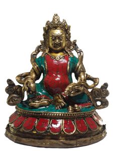 Statue of Red Jambala with Real Stone Setting 