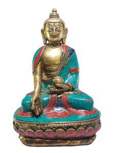 Statue of Ratnasambhava Buddha with Real Stone Setting 