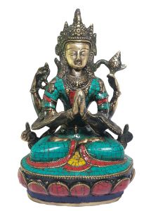 Statue of Chenrezig with Real Stone Setting 