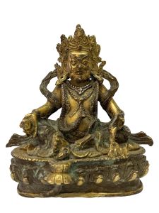 Nepali Handmade Statue Of Jambala, Bronze Plated 