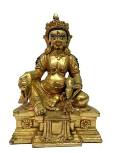 Nepali Handmade Statue Of Kuber, jambhala, Full Gold Plated , Painted Face