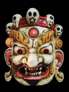 Handmade Wooden Mini Mask Of Mahakala, Painted White 