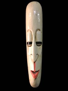 Handmade Wooden Mask Of Long Face Somalian, Painted White 