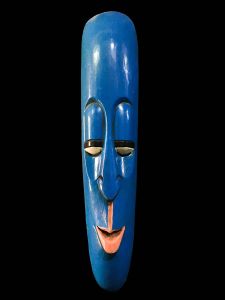 Handmade Wooden Mask Of Long Face Somalian, Painted Blue 