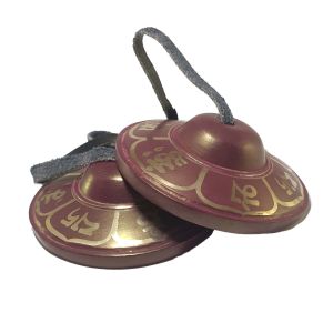  Bronze Tingsha - Om Mani Painted Brown 