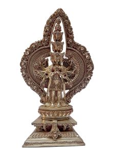  Masterpiece , Sterling Silver, 920 Gram Statue of Sahasrabhuja Avalokitesvara, Old Stock 