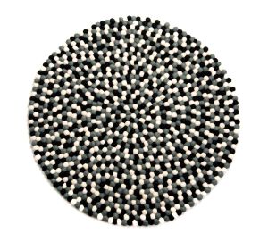 Black and White Felt Ball Rug, Handmade in Nepal