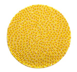 Handmade Woolen Yellow Felt Ball Rug Mat Made In Nepal
