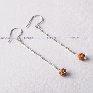 5 Mukhi Rudraksh Single Bead Sterling Silver Earring
