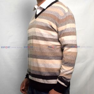 Pure Cashmere Multi  Color  stripe  sweater - Hand Made In Nepal 100 % Cashmere 2/26 count 12 Gauge various Color combination Available