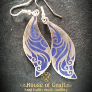 Lapis Stone Filled Handmade White Metal Floral Water Drop Earring