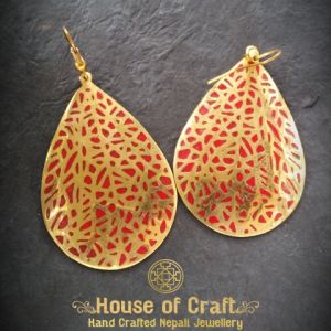 Handmade Stone Filled Brass Water Drop Earring
