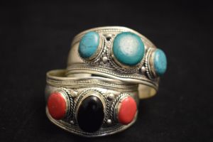 3 Assorted Stone-crafted Adjustable Wrist Size White Metal Bangle Bracelet