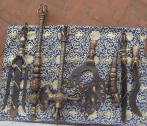 Antique 7 pic Handmade Tibet Tantrik Iron 3 metal work Khadga, Sword set, Nepal