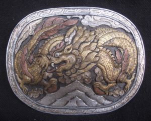 Antique Master Quality Handmade Iron Repousse Tibetan Dragonl Wall Hanging.