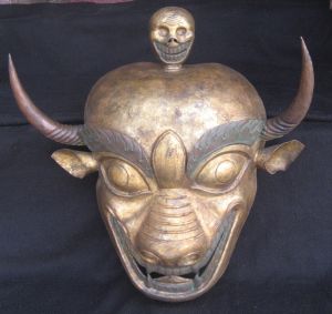 Antique Hand Carved Tibetan Tantrik Copper Mask, Nepal