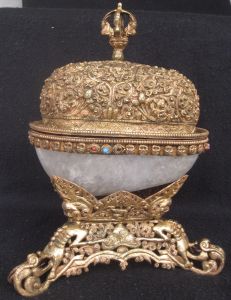 Antique Master Quality Handmade Tantrick Tibetan Natural Crystal Kapala, Nepal