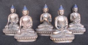 Antique Master Quality Handmade Copper 5 Dhyani Buddha Rupa Set, Nepal
