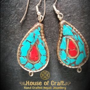 Hand-Made Light Weight Stone Filled White Metal Water Drop Earring