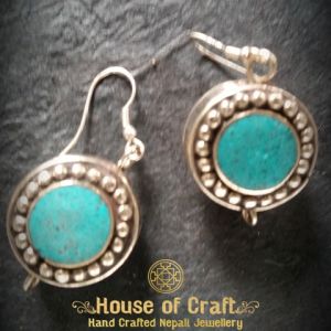 Hand-Made Light Weight Stone Filled White Metal 2-Sided Round Earring