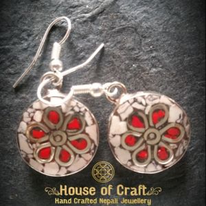 Hand-Made Light Weight White Metal Round Flower Earring