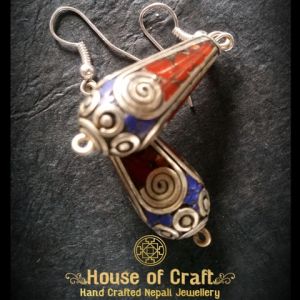 Light Weight Hand-Made Stone Filled White Metal Water Drop Earring