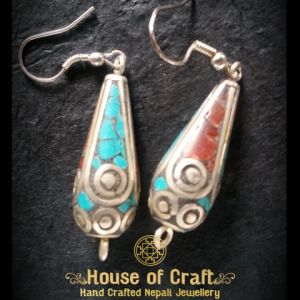 Hand-Made Light Weight Stone Filled White Metal Water Drop Earring