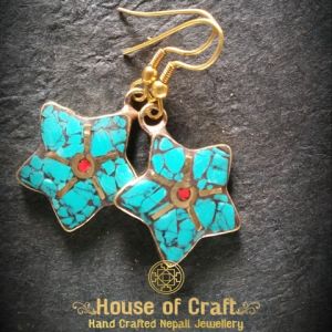 Hand-Made Light Weight Brass Stone Filled Star Design Earring